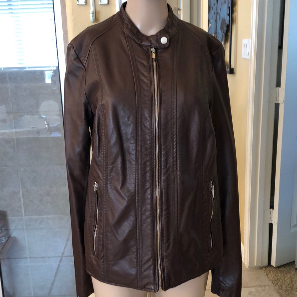 Faux Leather Jacket (Brown)